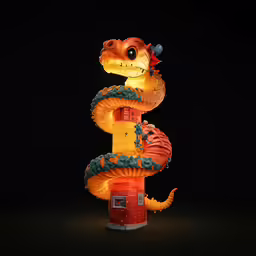 a illuminated lamp in the shape of a dragon and snake