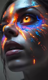 an artistic portrait of a woman with glow eyes