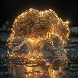 a ball of shredded material in the air