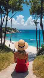a woman sitting on a bench on the beach