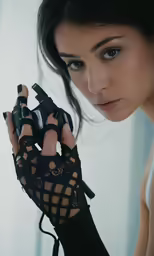 an image of woman wearing gloves holding camera