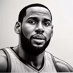 a drawing of an african american man wearing a basketball uniform
