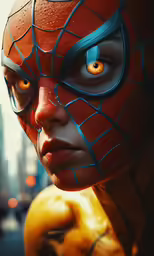 a girl dressed up like the spider man is posing
