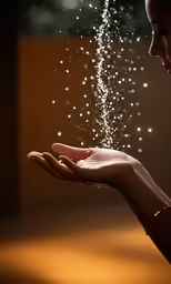 woman holding out her hand to catch the sparkle that is coming off it