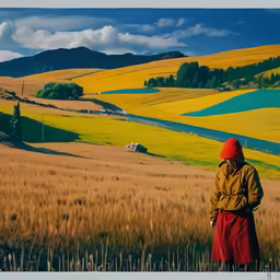 a person standing in the middle of an open field