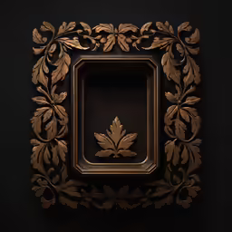 a decorative square gold frame with leaves is decorated