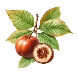 apple and half eaten fruit on a branch