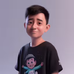 this is a 3d character that appears to be a boy,a boy with black hair is posing for a photo
