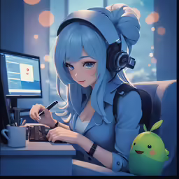 a woman using her computer and headphones