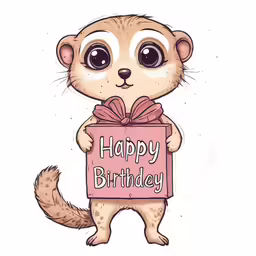 a squirrel holding a box with a happy birthday message