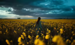 the girl in the field has long hair