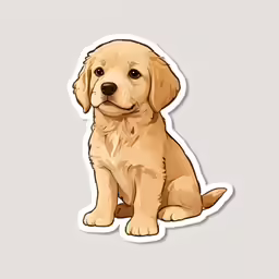 the golden retriever dog sticker is sitting on top of a white backdrop