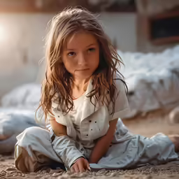 a small kid sitting on the floor on a blanket