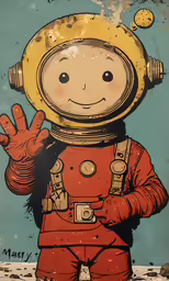 a cartoon character in a space suit and a glove