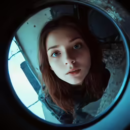 a girl looking at herself in the mirror