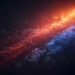 a large light on the ground, red and blue