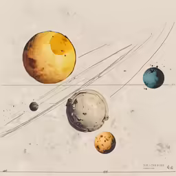 a drawing of the planets with a brown and blue scheme