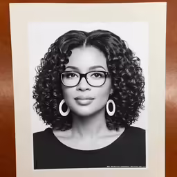a photograph of a woman with big glasses