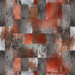 the design is done with a lot of grey orange and brown squares