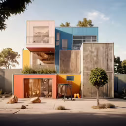 a couple of houses are made out of concrete