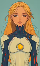 a female character with long blonde hair and blue eyes