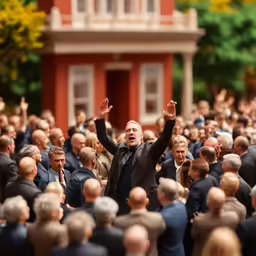 a man that is standing in front of a crowd of people