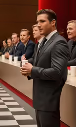man in suit and tie standing with other men