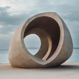 a large piece of cement on top of the sand near the water