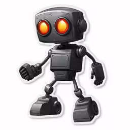 a sticker of a robot with red eyes