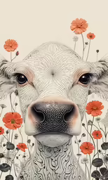 a sheep surrounded by flowers and vines