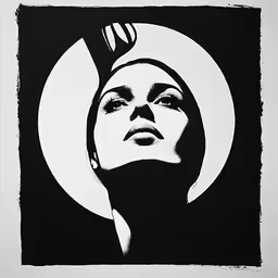 a woman with a spoon and moon on the background