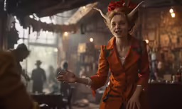 there is a woman with horns wearing orange
