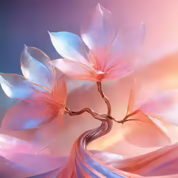 a pink and blue flower with white leaves