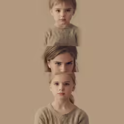 three portraits of children one girl has closed her eyes