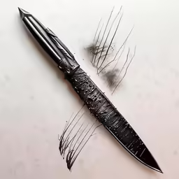 a black pen laying on top of a white surface