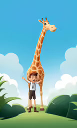 the man in a suit is standing next to the giraffe