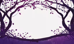a picture taken from underneath looking at a purple sky with no clouds,purple and white background with purple trees and sky