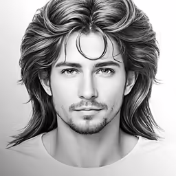 a drawing of long hair and an image of a man