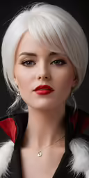 the girl with blonde hair is wearing fur