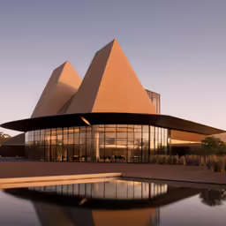 the entrance to the building is made out of large triangular shapes