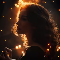 a woman looks intently at something in the dark