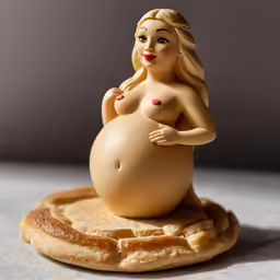 a pregnant figurine sits atop a pastry