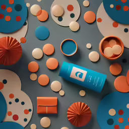 there are different colored items sitting on the table