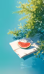 a piece of watermelon is sitting on the side of the pool