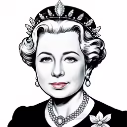 a drawing of the queen elizabeth, in black and white
