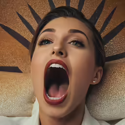 woman is showing off her tongue while laying down