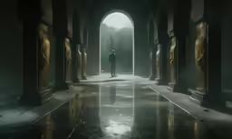 there is a person standing in an old building