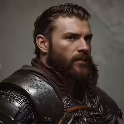 a man in armor is wearing an ornate helmet