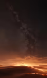 a lone tree on the horizon with bright stars in the sky