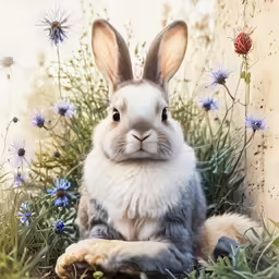 a large white bunny sitting in the grass